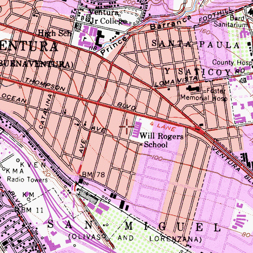 Topographic Map of Will Rogers School, CA