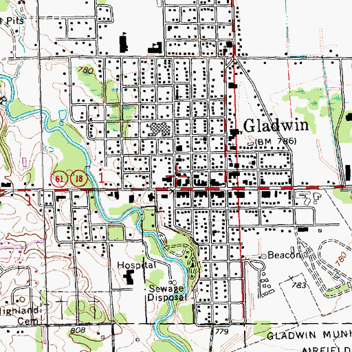 Topographic Map of Gladwin Post Office, MI