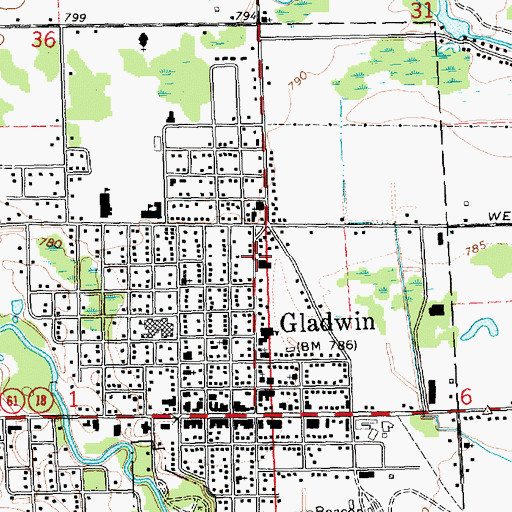 Topographic Map of Gladwin Baptist Church, MI