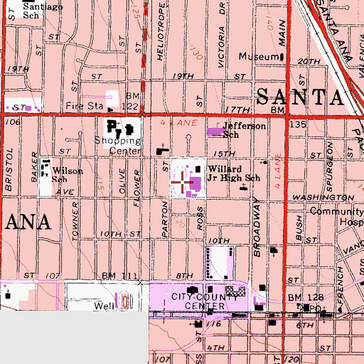 Topographic Map of Frances E Willard Intermediate School, CA