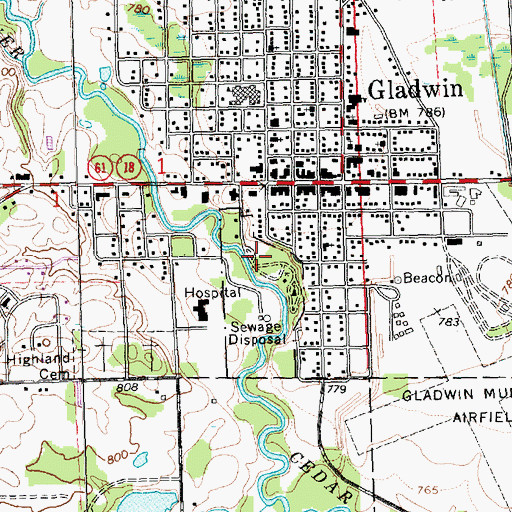 Topographic Map of Gladwin City Park, MI