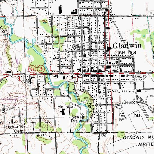 Topographic Map of Gladwin County Courthouse, MI