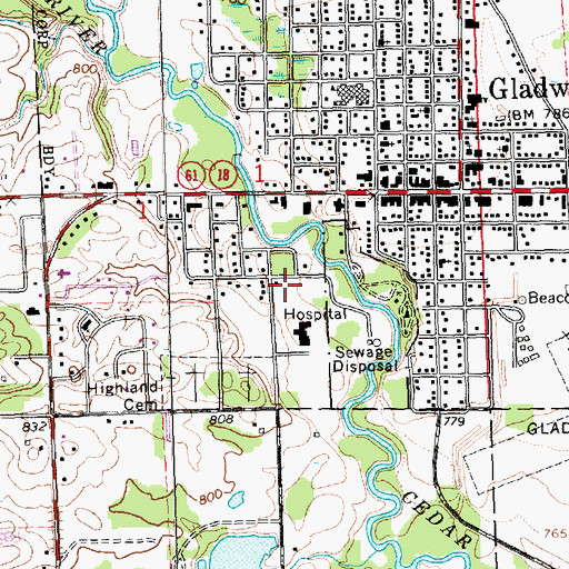 Topographic Map of Gladwin Pines Nursing Home, MI