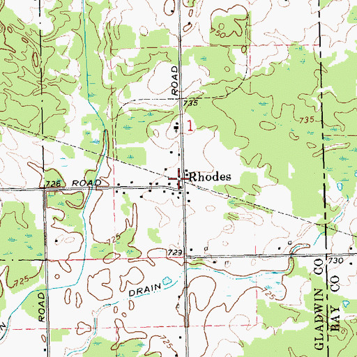 Topographic Map of Rhodes Station (historical), MI