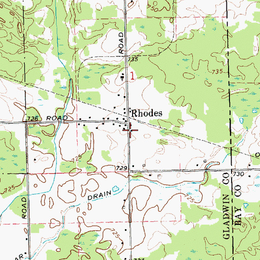 Topographic Map of Rhodes Post Office, MI