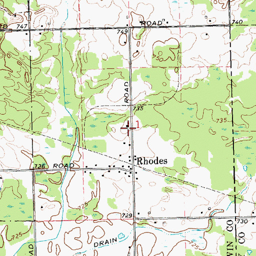 Topographic Map of Rhodes Missionary Church, MI