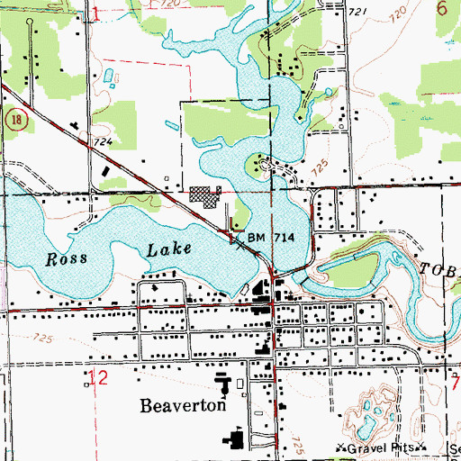 Topographic Map of Beaverton Post Office, MI