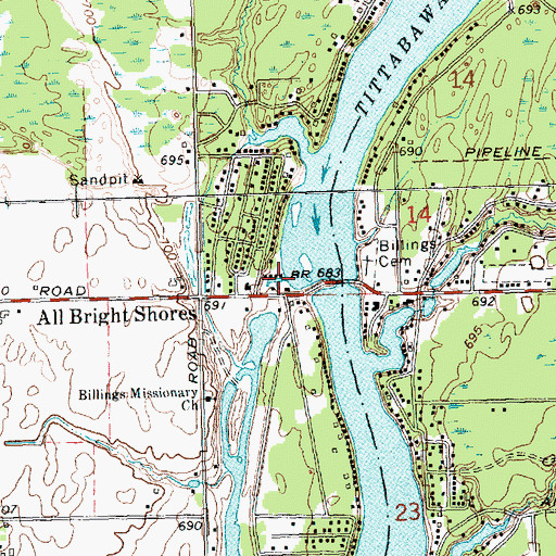 Topographic Map of Billings Township Hall, MI