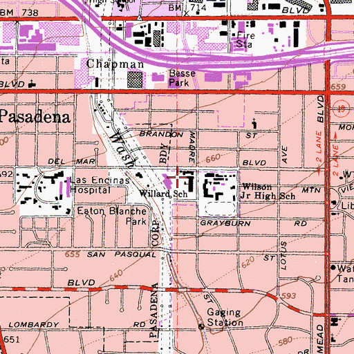 Topographic Map of Willard Elementary School, CA