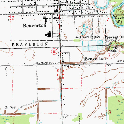 Topographic Map of Beaverton Church of God, MI