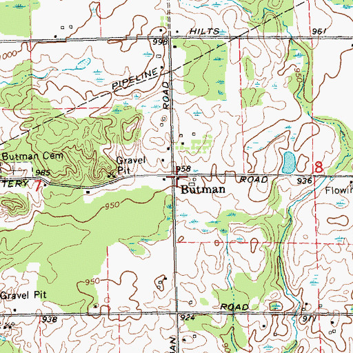 Topographic Map of Butman Post Office (historical), MI
