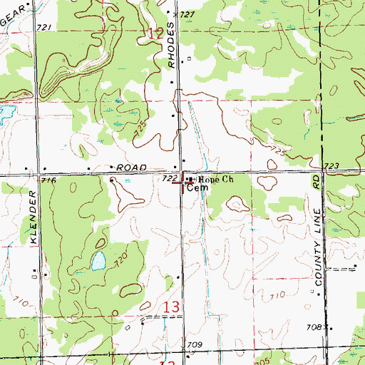 Topographic Map of Hope Lutheran Cemetery, MI