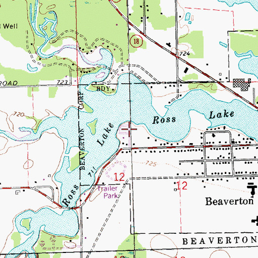 Topographic Map of Beaverton City Cemetery, MI