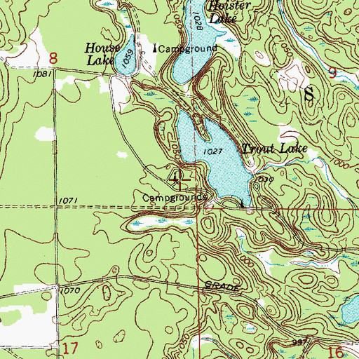 Topographic Map of Trout Lake State Forest Campground, MI