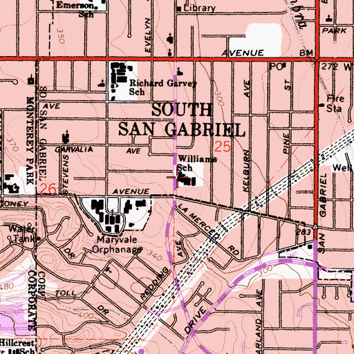 Topographic Map of Dan T Williams Elementary School, CA
