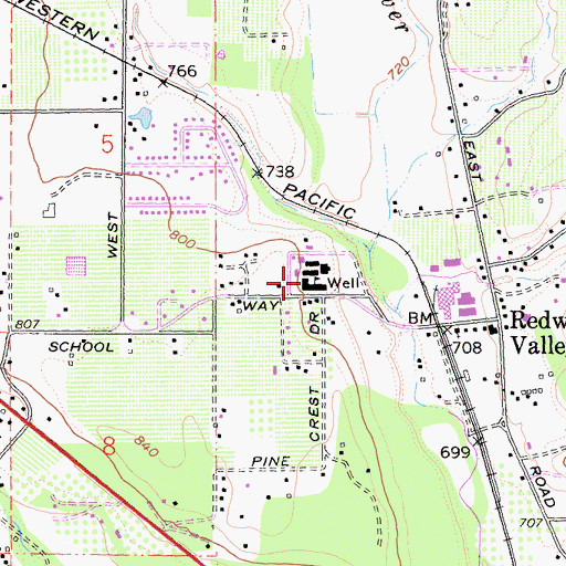 Topographic Map of Redwood Valley Elementary School, CA