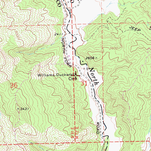 Topographic Map of Williams-Duckworth Cemetery, CA