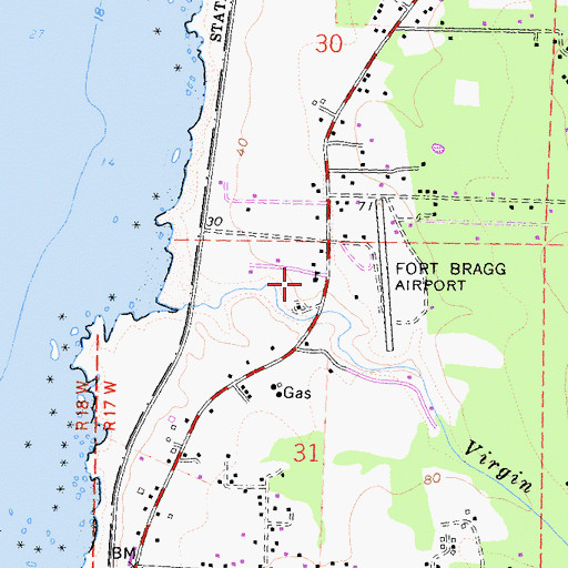 Topographic Map of Fort Bragg Seventh Day Adventist School, CA