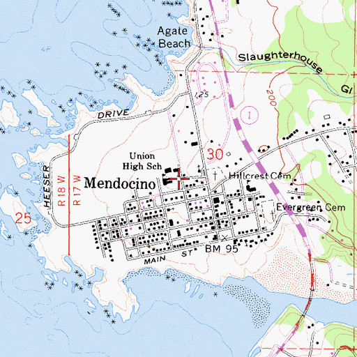 Topographic Map of Mendocino Alternative School, CA