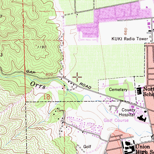 Topographic Map of Ukiah High School, CA