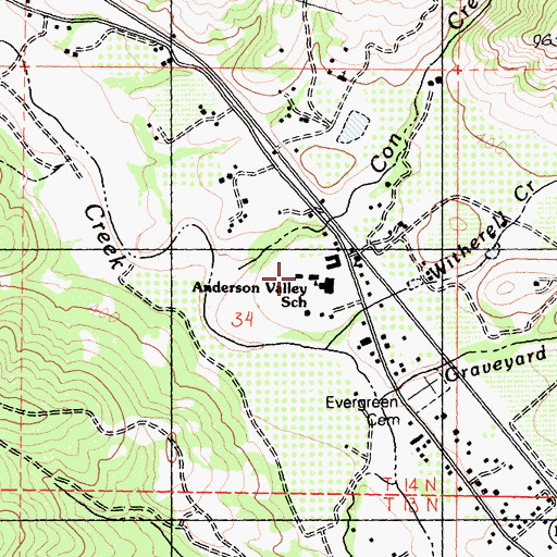 Topographic Map of Rancheria Continuation High School, CA