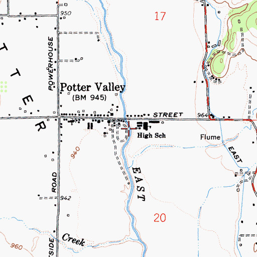 Topographic Map of Potter Valley Middle School, CA
