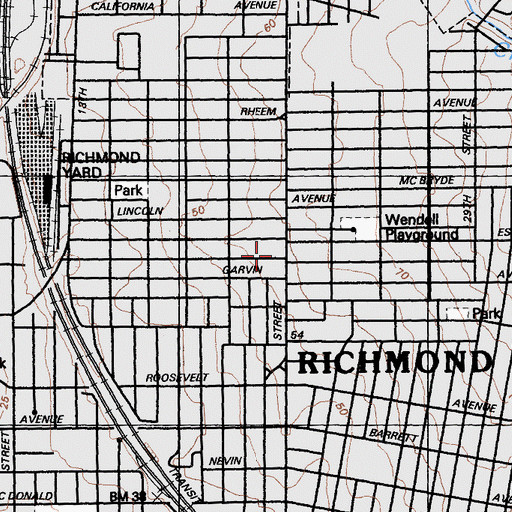 Topographic Map of Williams and Brown Academy, CA
