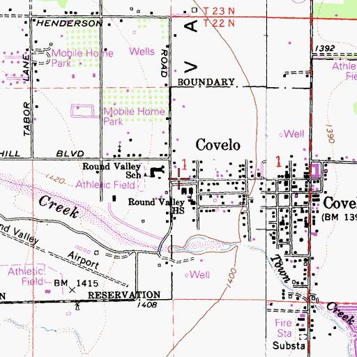 Topographic Map of Round Valley Community Day School, CA