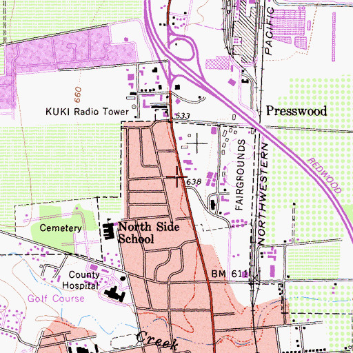 Topographic Map of Redwood Academy of Ukiah, CA
