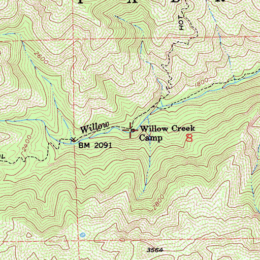 Topographic Map of Willow Creek Camp, CA