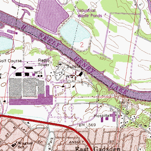 Topographic Map of Gadsden Steam Plant, AL