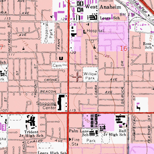 Topographic Map of Willow Park, CA