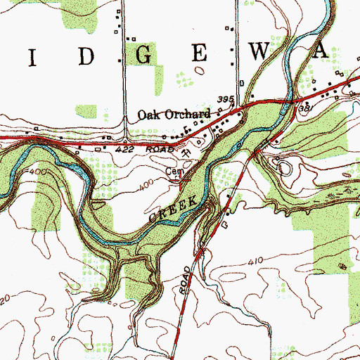 Topographic Map of Oak Orchard Cemetery, NY