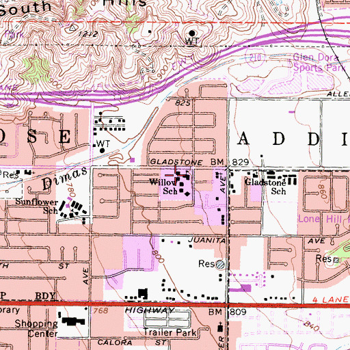 Topographic Map of Willow Elementary School, CA