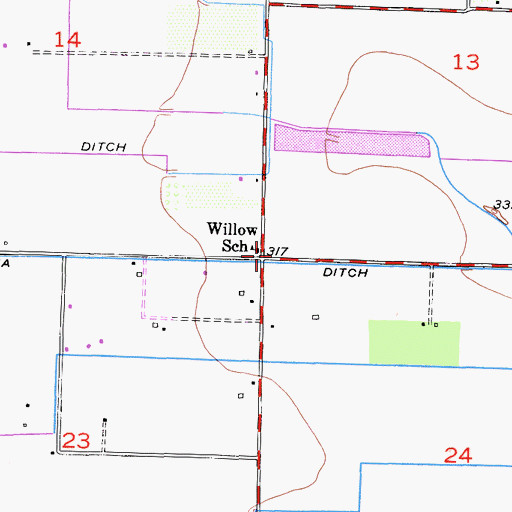 Topographic Map of Willow School, CA