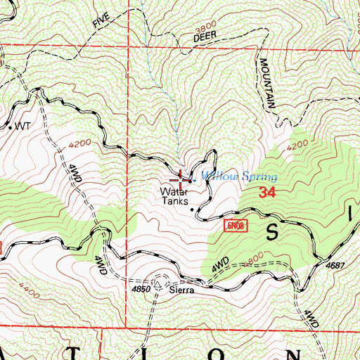 Topographic Map of Willow Spring, CA