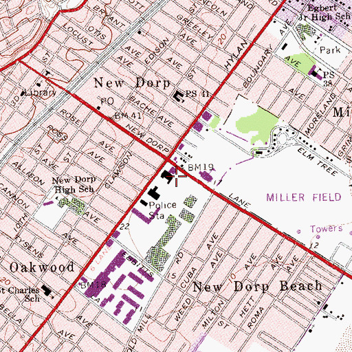 Topographic Map of Hylan Shopping Plaza Shopping Center, NY