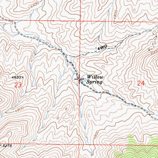 Topographic Map of Willow Spring, CA