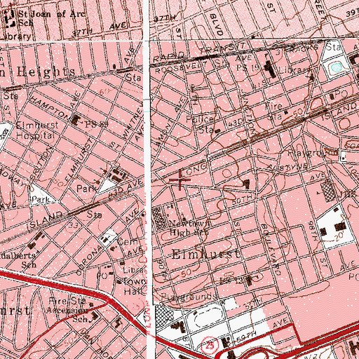Topographic Map of Newtown Theatre (historical), NY