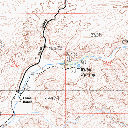 Topographic Map of Willow Spring, CA