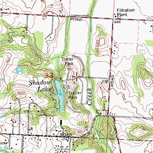 Topographic Map of Shadow Lake Village, OH