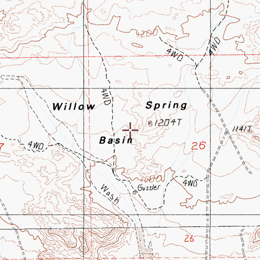 Topographic Map of Willow Spring Basin, CA
