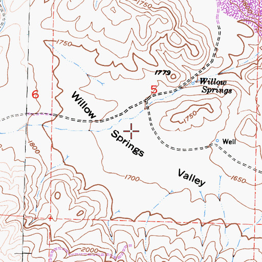 Topographic Map of Willow Springs Valley, CA