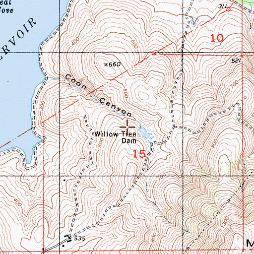 Topographic Map of Willow Tree Dam, CA