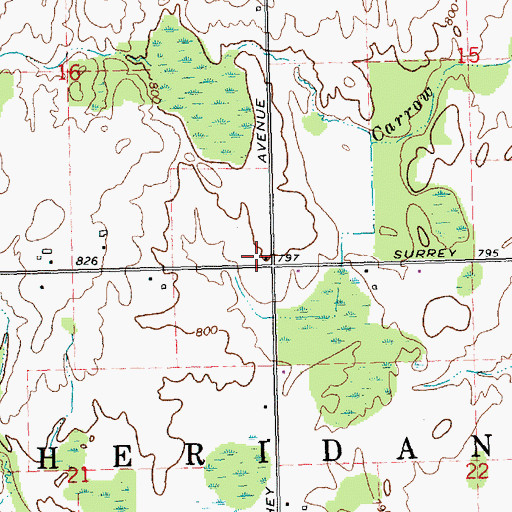 Topographic Map of Sheridan Township Hall, MI