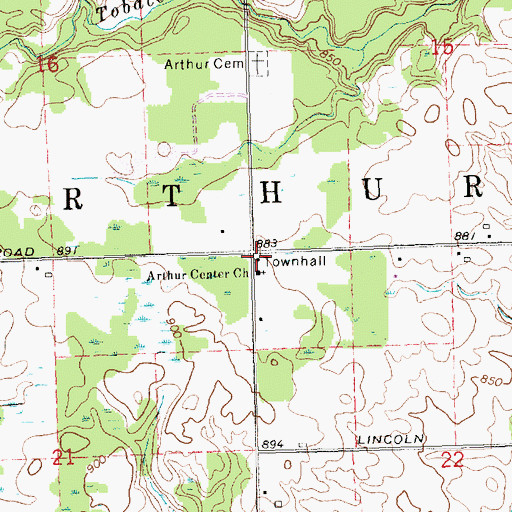 Topographic Map of Arthur Township Hall, MI