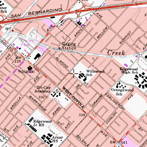 Topographic Map of Willowood School, CA