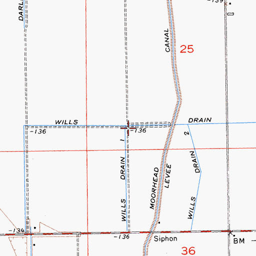 Topographic Map of Wills Drain, CA