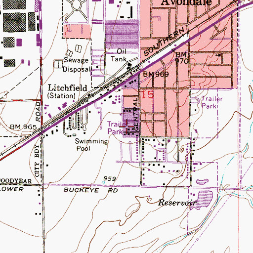Topographic Map of Trail-R-Dale Mobile Home Park, AZ