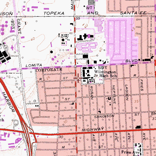 Topographic Map of Wilmington Middle School, CA